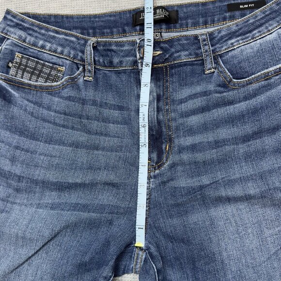 Judy Blue Womens Blue Jeans Raw Plaid Cuffs Lightly Distressed Slim Fit 13/31 - Picture 12 of 16